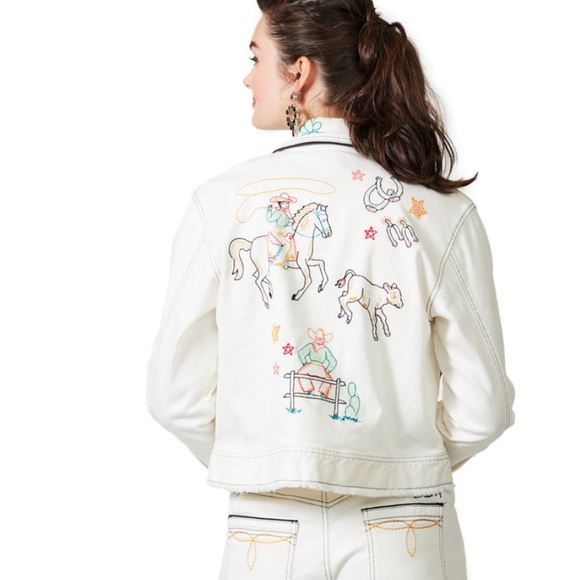 Double d ranch jacket embroidered horses cowboys roping calves spurs RTL $495 1X - Picture 2 of 6